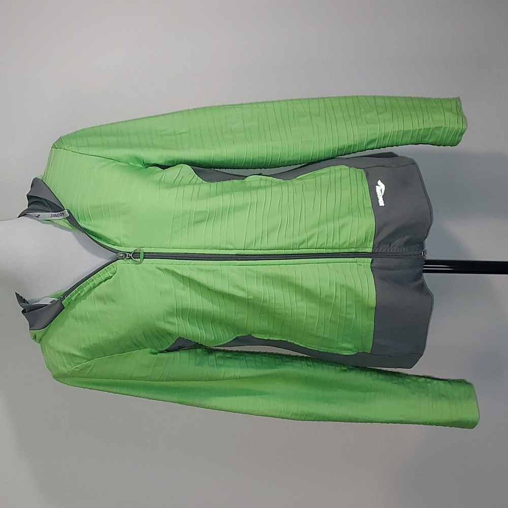 Saucony Green Gray Hooded Zip-Up Jacket w/ Thumbholes Size Medium